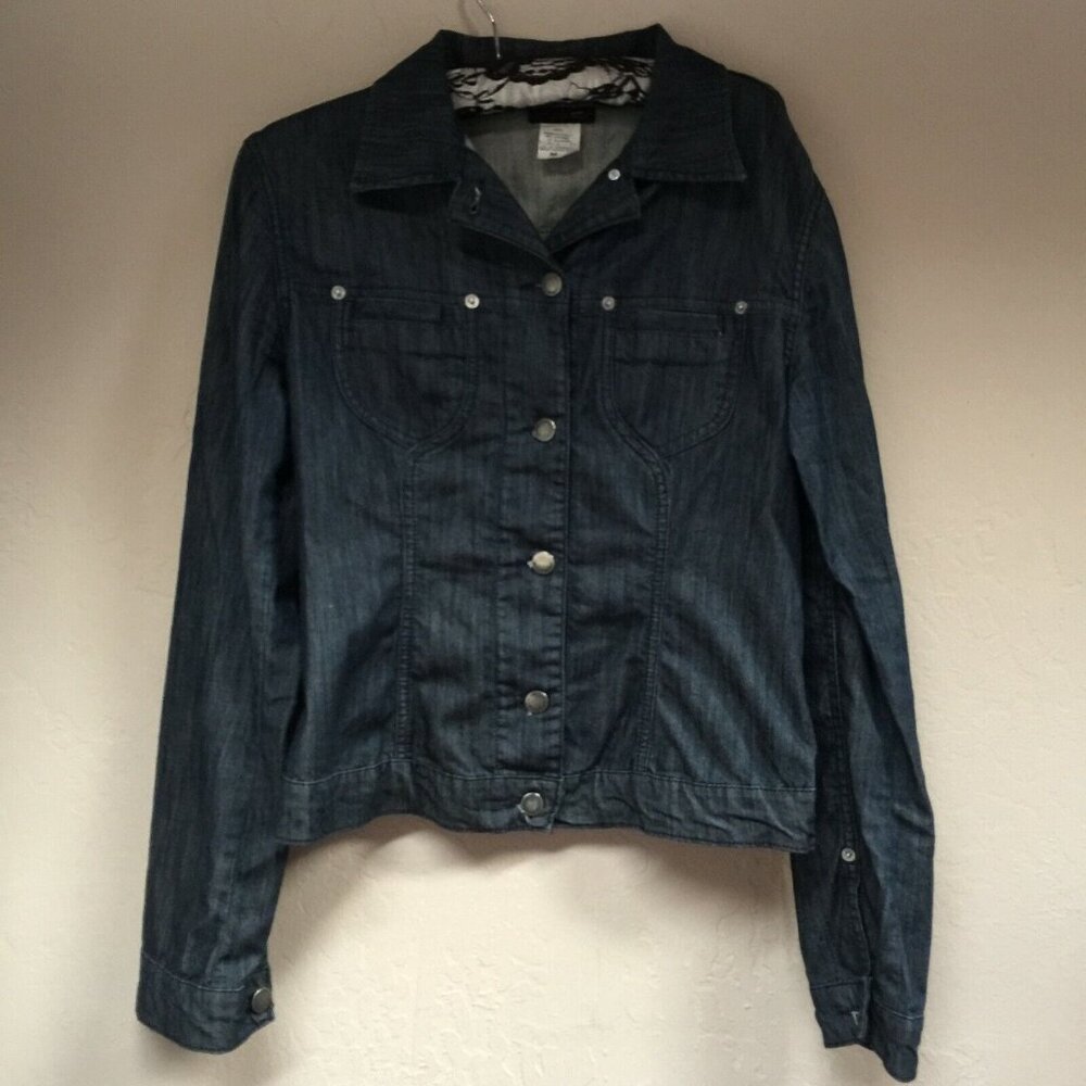 Vitamina Jeans Deluxe Edition Denim Jacket Medium Blue Snap Stretch Italy Made